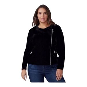 Lane Bryant Black Velvet Asymmetrical Zip Jacket
